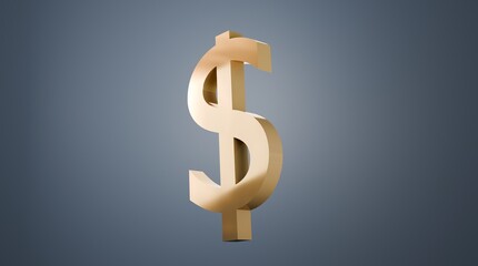 Obraz premium Golden dollar sign symbol rising against a blue background in a simple yet striking design representing wealth and finance