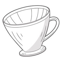Hand drawn illustration of a white ceramic coffee pour over dripper with a handle and base