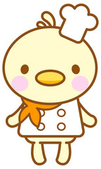 シェフの格好をしたひよこのイラスト、ラインアート