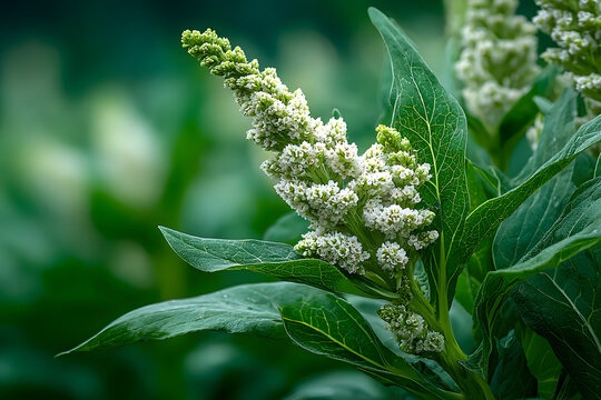 Chenopodium album, edible plant, common names include lamb's quarters, melde, goosefoot, white goosefoot, wild spinach, bathua and fat-hen