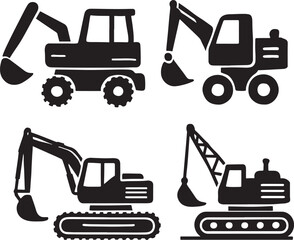 Excavator Silhouette, Construction Vehicle Vector Illustration