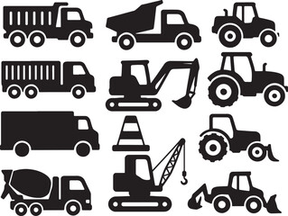 Construction Truck Silhouette, Heavy Equipment Vector Icon