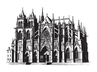 Engraved gothic cathedral design for religious art heritage prints and vintage architectural resources