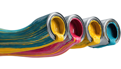 Paint cans spilling vibrant color streams