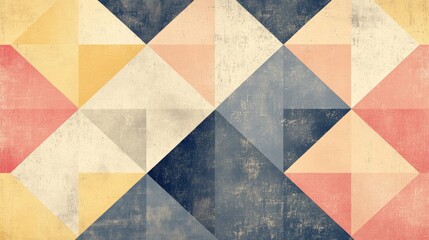 Abstract geometric pattern of triangles in muted pastel colors with a textured, distressed effect.