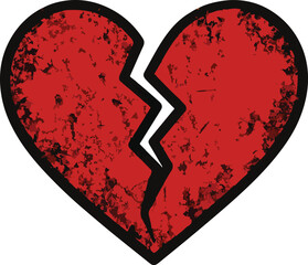  Grunge Red Broken Heart Icon &ndash; Distressed Vector Design with Cracks, Texture & Shadows