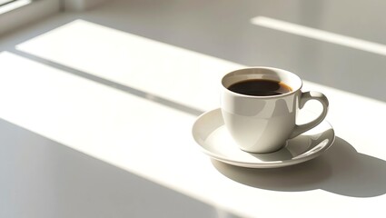 a minimalist flat lay of a coffee cup on a white surface capturing the essence of simplicity in everyday objects