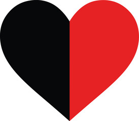 Split Color Heart Icon &ndash; Flat Vector Half Red Half Black Symbol of Love & Duality