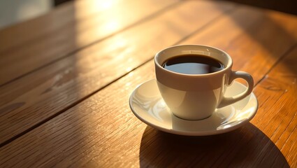 Obraz premium a minimalist flat lay of a coffee cup on a wooden surface, showcasing the simplicity and elegance of the scene