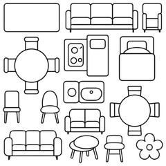 Furniture outline top view vector silhouette