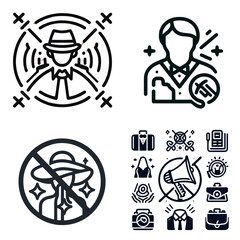 Surveillance icons depicting no shouting and privacy concerns  