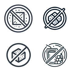 No sugar symbol icons with crossed-out sugar cubes and drinks  