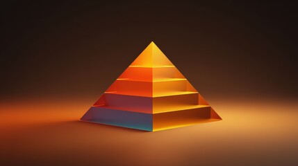 3D Render of a Luminous Layered Pyramid, Hierarchy and Structure