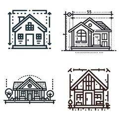Line art house design dimensions and architectural plans  