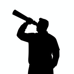 Silhouette of man shouting into megaphone, isolated on white. Silhouette shows person's face and upper body as he speaks into the speaker, amplifying his message.