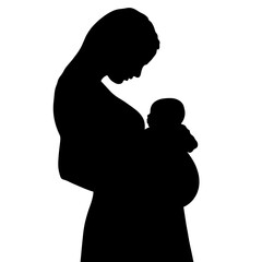 Mother and child silhouette with caring mother lovingly holding newborn baby. Silhouette of this mother and child is a timeless symbol of love and motherhood, maternal bond shown tenderly.