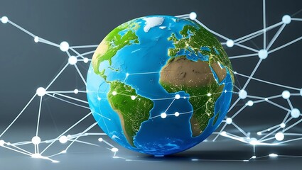 Clean blue and green globe surrounded by digital connections, representing global cooperation for climate action in the digital age  
