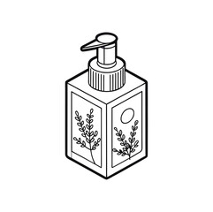 Clean line art illustration of a lavender hand sanitizer box