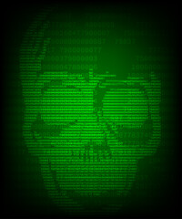 Fototapeta premium Concept of cyber crime, internet piracy and hacking, shape of skull combined with binary code. 3D Illustration