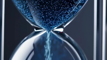 Closeup of flowing blue sand in an hourglass with dynamic particles in slow motion - Powered by Adobe