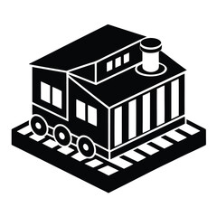Simple black line drawing of a train station building on a white background