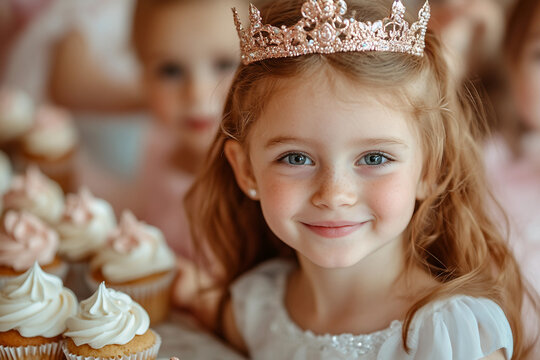Girl in Princess Costume with Dragon at Magical Birthday Costume Party for Kids, generative ai