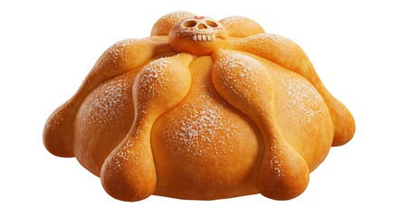 Fototapeta premium Halloween Pumpkin Bread with Skull Decoration in Golden Brown Color