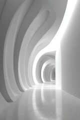 Abstract white curved futuristic corridor with glowing light accents