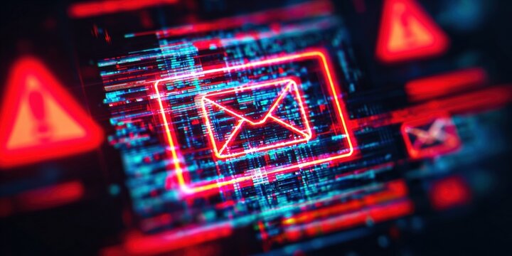 Futuristic digital cyber security with glowing email alert icon in a high-tech digital interface representing online safety and cybersecurity concepts