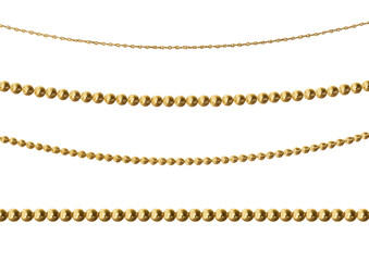 Three parallel rows of golden beaded chains