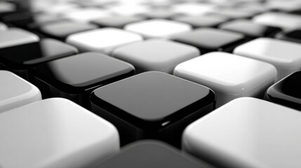 Obraz premium Close-up of black and white computer keyboard keys with focus on the surface texture and contrast in monochrome tones