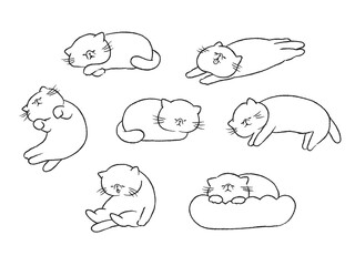 寝ている猫・エキゾチックショートヘア/イラストセット/線のみ
