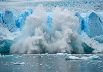 Naklejka premium Melting Glacier Calving into Ocean Climate Change Global Warming Environment Problem Arctic