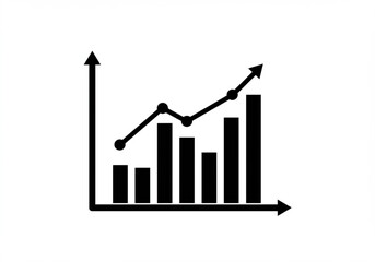 A black and white graph showing business growth isolated on white background