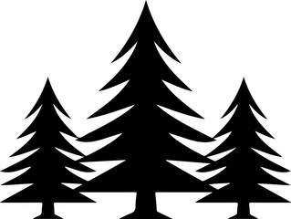 Fototapeta premium Black silhouette of three evergreen trees