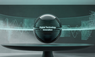Digital Technology Innovation Sphere with Abstract Data Flow and Futuristic Elements