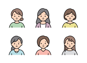 様々な女性のアイコンのイラスト素材