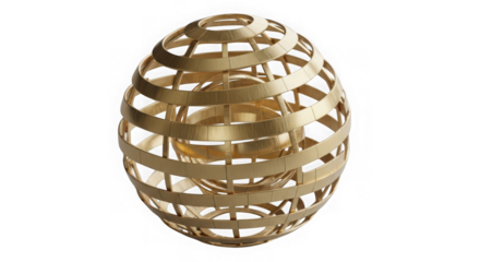 Ai generated image of gold geometric sphere isolated on transparent background
