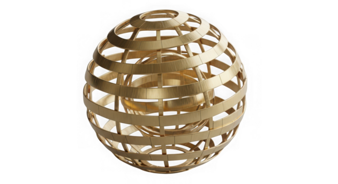 Ai generated image of gold geometric sphere isolated on transparent background - Powered by Adobe
