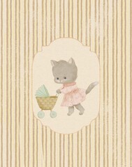 Pastel Baby Animals Card Vintage Style Animal Illustration for Kids Party Greeting Cards