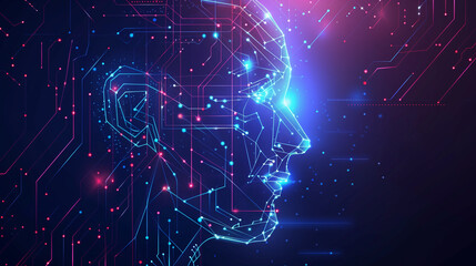 Artificial Intelligence with circuit electric line style. Digital futuristic machine learning design. AI graphic design for website, banner, header, social media, mobile app, UI. Vector illustration