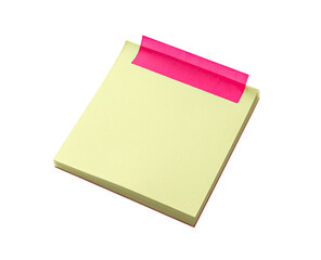 Blank yellow sticky note with pink strip