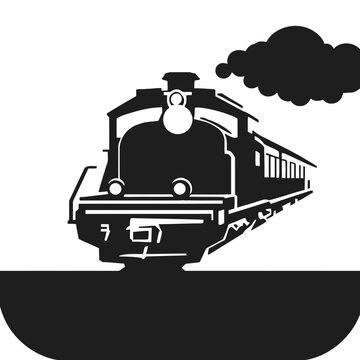 Vector illustration of a black train locomotive silhouette, a symbol of railway transport and industry