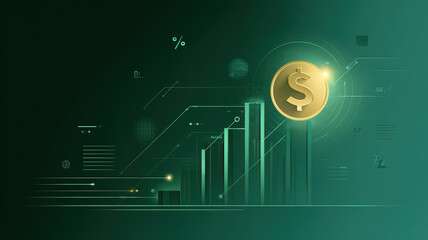 Fototapeta premium Financial data and market trends with glowing dollar symbol