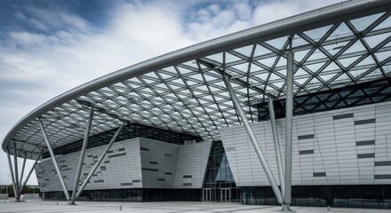 Fototapeta premium Modern architectural structure with unique steel roof design