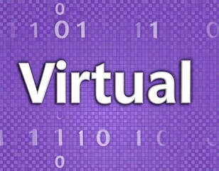 Purple background with binary code and the word virtual
