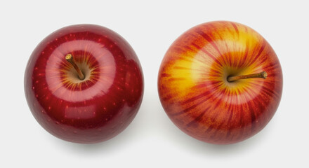 Two apples one red and one red yellow on a white background.