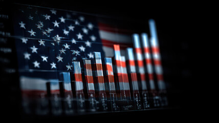 American flag with financial bar chart, economic growth and market