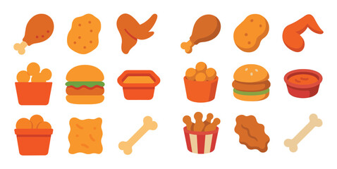 Colorful Fried Chicken Icons