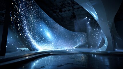 Futuristic and luminous interior space with sparkling elements